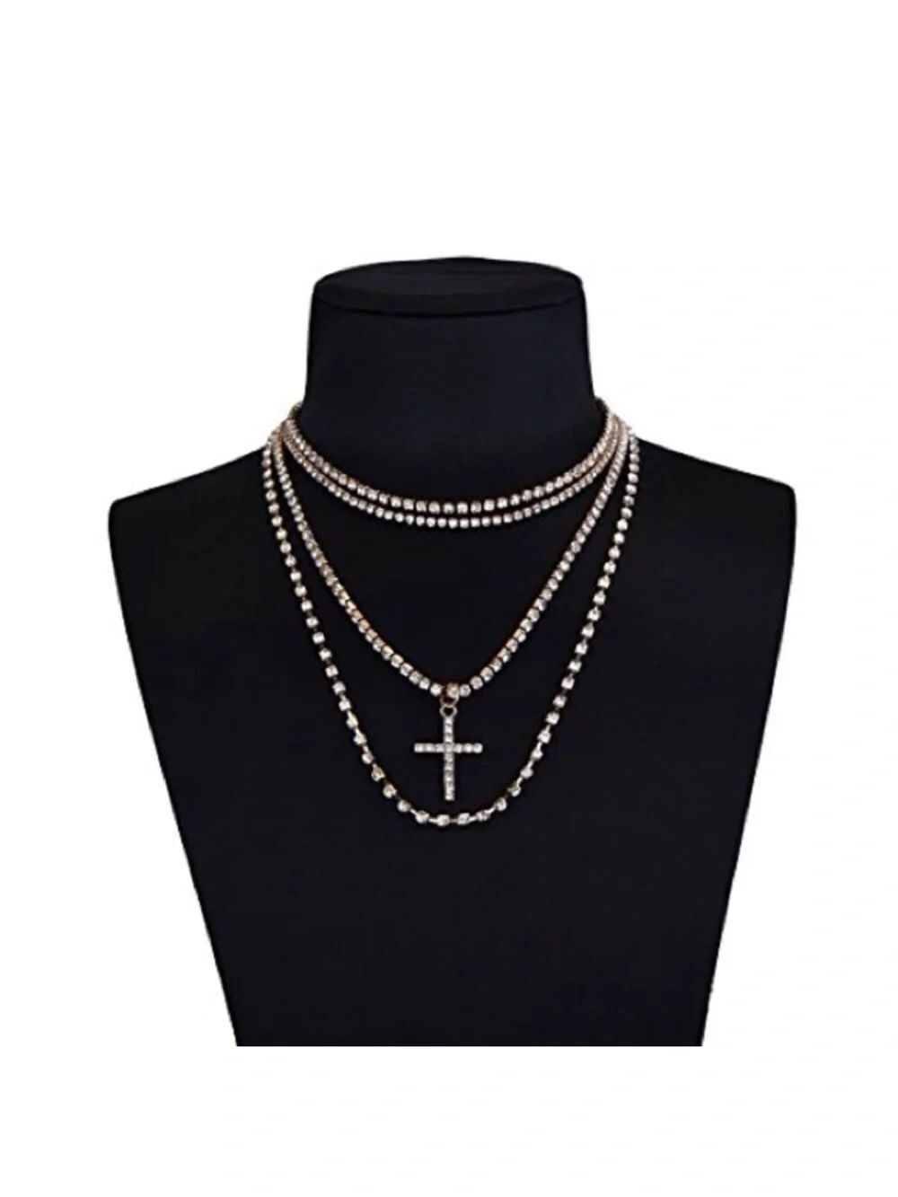 Style Retro Multi-Layered Crystal Rhinestone Cross Necklace - White $15 Each One